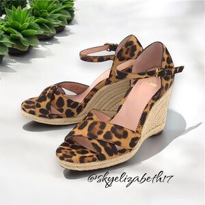 NWT J. Crew Jute Wedge Espadrilles Sandal Heels in Leopard Print Calf Hair, 10.5